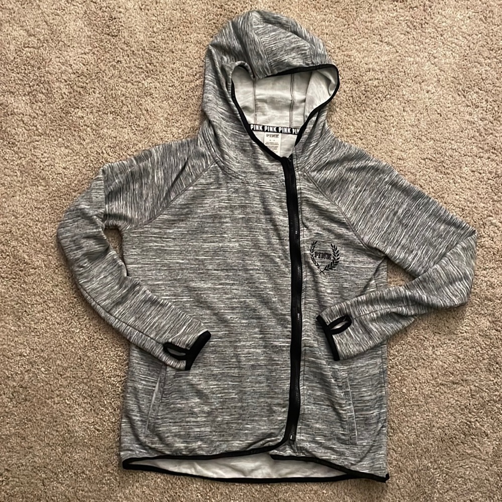 PINK Gray Full Zip Hooded Sweatshirt - Size M
